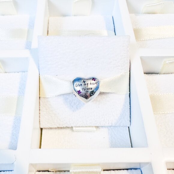 925 Sterling Silver Red Crystal Heart Charm Bead With Love Message Fits Pandora - Picture 4 of 10